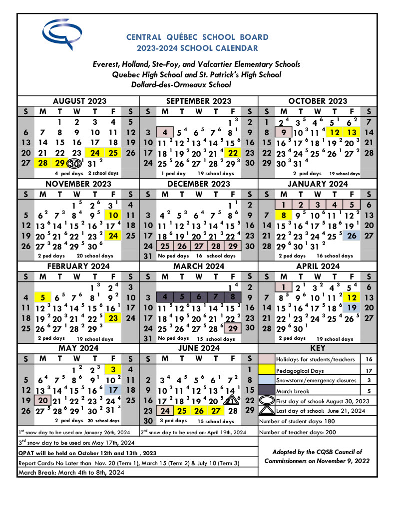 Calendars Ste Foy Elementary School